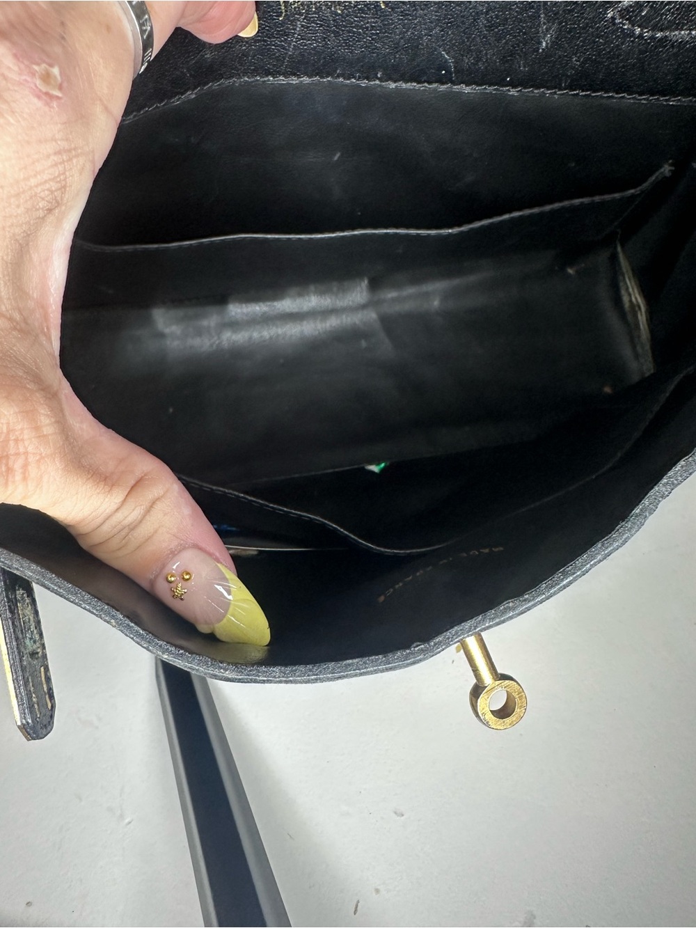 VTG Saks Fifth Avenue Paris Black Leather & Suede Kelly Bag Gold Hardware France - Picture 9 of 15